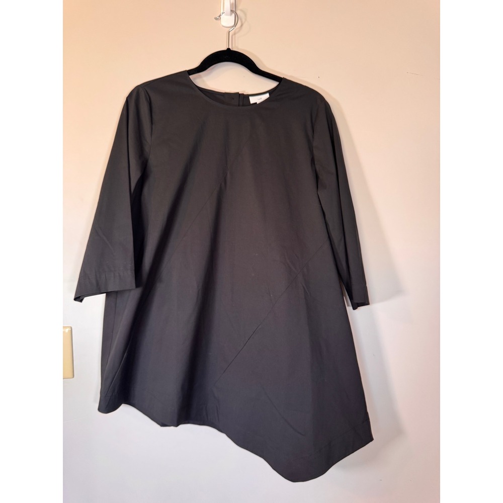 J. Jill Black Asymmetrical Hem Poplin Tunic Top 3/4 Sleeve Cotton Blend Medium